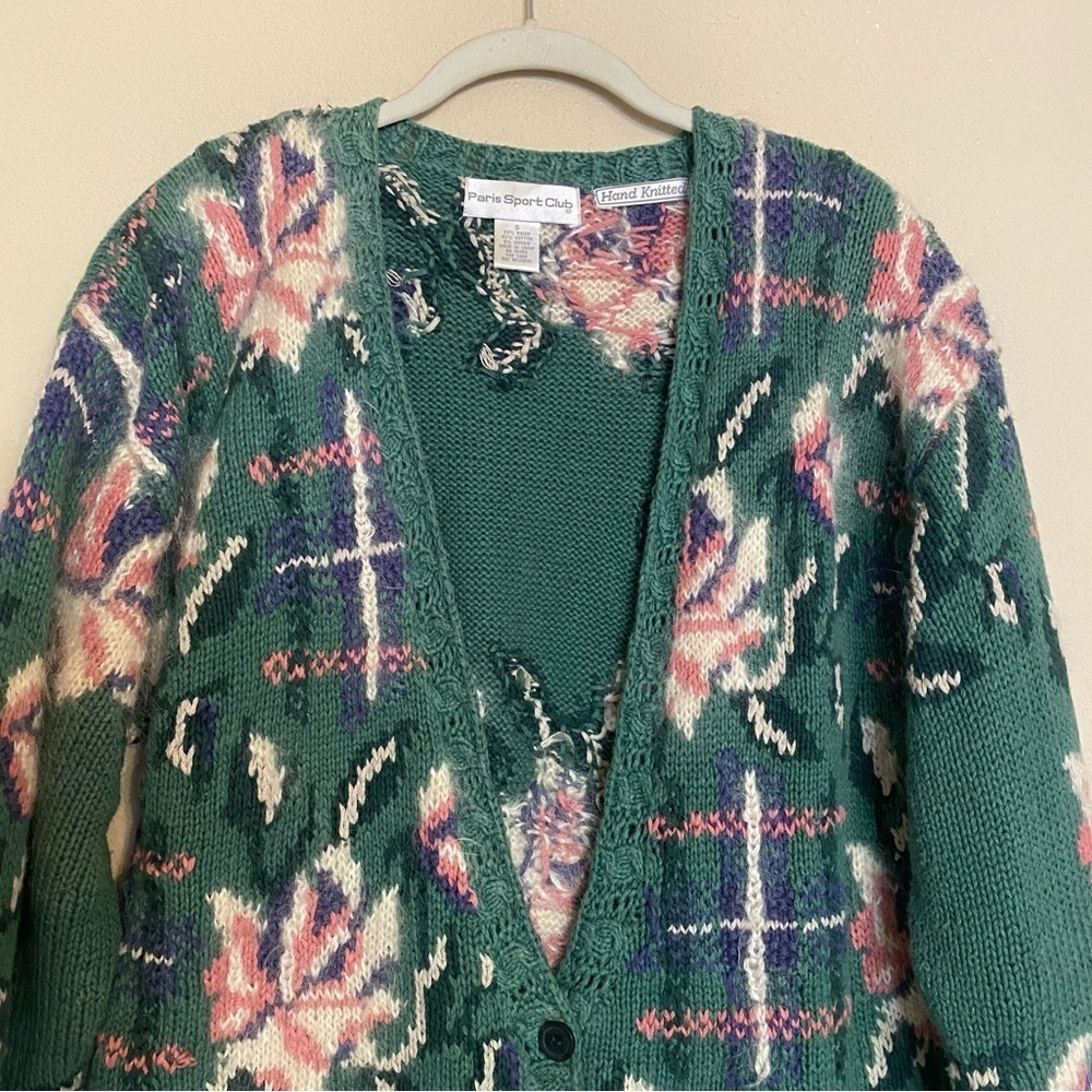 VTG Hand Knitted Cardigan Sweater Ramie Mohair Sz Small Floral Cottage Feminine - Picture 5 of 16
